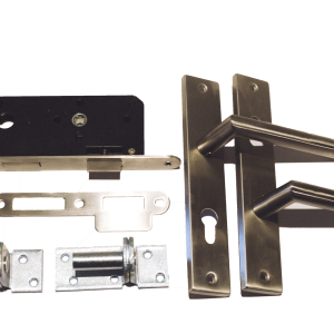 RVS inbouwslotset Lang voor deuren op stalen frame inbouwmaat 17 cm