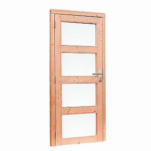 Douglas deur onbehandeld Links draaiende enkele deur 4-ruits melkglas 90 x 201