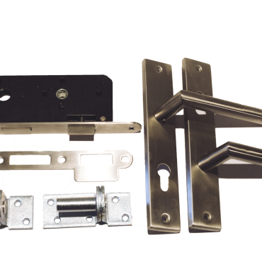 RVS inbouwslotset Lang voor deuren op stalen frame inbouwmaat 17 cm