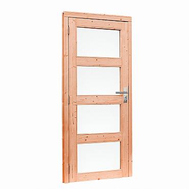 Douglas deur onbehandeld Links draaiende enkele deur 4-ruits melkglas 90 x 201